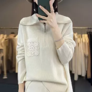 Женский свитер-поло из 100% шерсти и кашемира