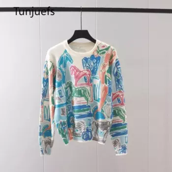 Женский свитер с длинным рукавом, с рисунком лошади