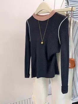 Женский свитер с круглым вырезом, облегающий пуловер в стиле ретро, повседневный вязаный свитер с длинным рукавом, Осень-зима 2024