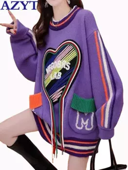 Женский свитер с круглым вырезом, Повседневные вязаные пуловеры, Женская винтажная Свободная трикотажная одежда с длинным рукавом, женский свитер, джемпер на весну