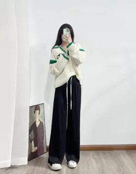 Женский свитер с Вышивкой Букв, полосатый Свободный вязаный пуловер с V-образным вырезом и длинным рукавом