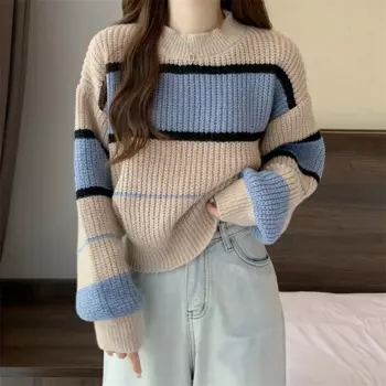 Женский свитер в полоску, с круглым вырезом