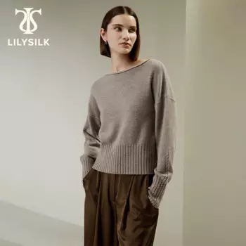 Женский свитшот из смеси шерсти и кашемира LILYSILK, зима 2023, повседневный Роскошный топ с воротником-лодочкой и оплеткой, бесплатная доставка