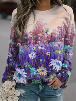 Женский свитшот с 3D-принтом, с цветным цветочным принтом