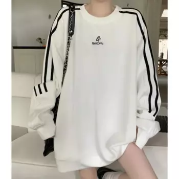 Женский свитшот с длинным рукавом, в полоску сбоку