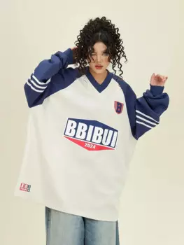 Женский свитшот с V-образным вырезом и буквенным принтом