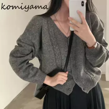 Женский свободный кардиган с V-образным вырезом и длинным рукавом