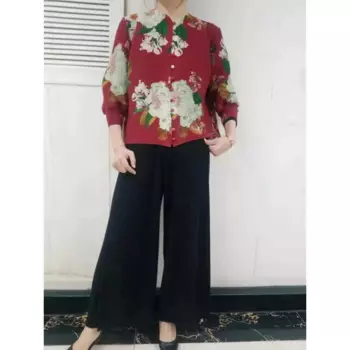 Женский свободный пуловер с круглым вырезом, рукавами-фонариками