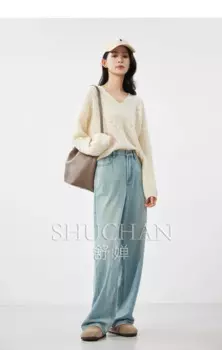 Женский свободный пуловер с V-образным вырезом и рукавом летучая мышь