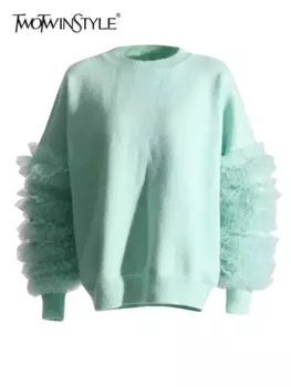 Женский свободный пуловер TWOTWINSTYLE, вязаный пуловер с круглым вырезом и длинными рукавами, 2023