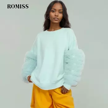 Женский свободный трикотажный пуловер с круглым вырезом и длинным рукавом