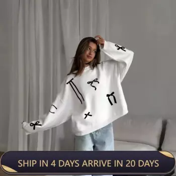 Женский свободный трикотажный пуловер с круглым вырезом и бантом-бабочкой