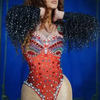 Женский танцевальный боди, одежда для ночного клуба, бара, одежда певицы, сексуальный блестящий разноцветный женский комбинезон, комбинезон с длинным рукавом