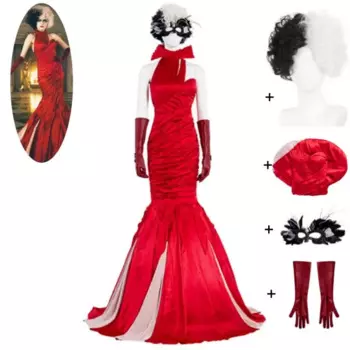 Женский Телескопический костюм из аниме «dalatians Cruella de», черно-белый костюм ведьмы красного цвета, сексуальный женский костюм на Хэллоуин, 101