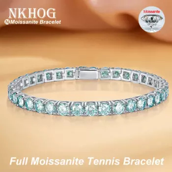 Женский теннисный браслет с муассанитом, серебро 925 пробы, 18 К, 4/5 мм