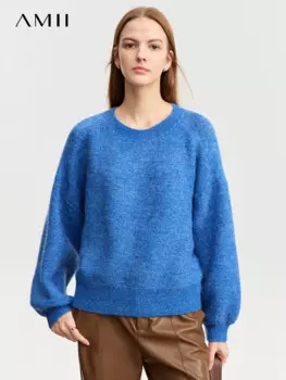 Женский Теплый джемпер с круглым вырезом и рукавами-фонариками