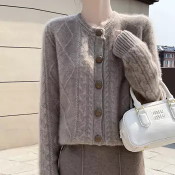 Женский теплый кашемировый свитер, кардиган из 100% мериносовой шерсти с круглым вырезом и длинным рукавом, вязаный свитер с цветочным принтом, Осень-зима