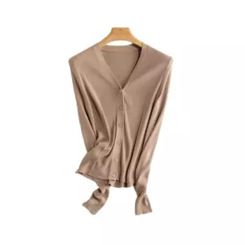 Женский тонкий трикотажный кардиган с V-образным вырезом и длинным рукавом