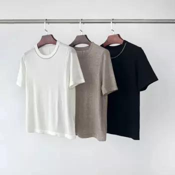 Женский топ, новинка 2024, летняя Весенняя Смешанная шерстяная футболка с бусинами и круглым вырезом, Повседневная футболка с коротким рукавом