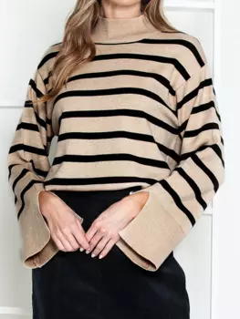 Женский трикотажный джемпер с длинным рукавом, в полоску