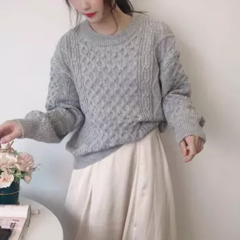 Женский трикотажный джемпер с круглым вырезом, длинным рукавом