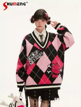 Женский трикотажный джемпер с V-образным вырезом и длинным рукавом