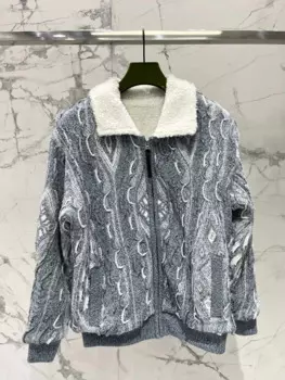 Женский трикотажный флисовый кардиган на молнии, с отложным воротником