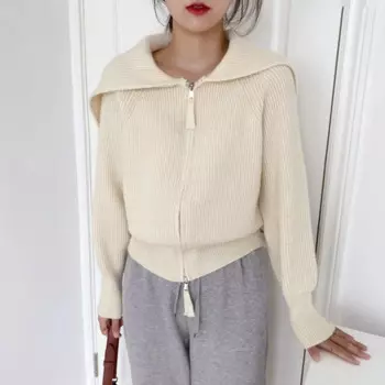 Женский трикотажный кардиган на молнии с длинным рукавом