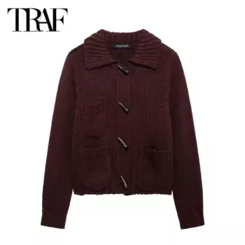 Женский трикотажный кардиган на пуговицах, с длинным рукавом