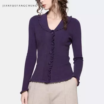 Женский трикотажный кардиган с длинным рукавом и V-образным вырезом