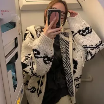 Женский трикотажный кардиган с длинным рукавом, на молнии