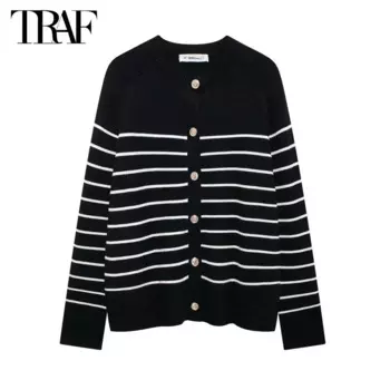 Женский трикотажный кардиган с длинным рукавом, на пуговицах