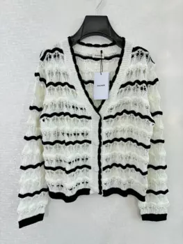 Женский трикотажный кардиган с длинным рукавом, V-образным вырезом