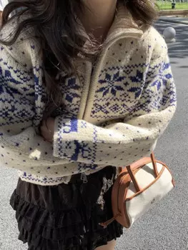 Женский трикотажный кардиган с длинным рукавом, в японском стиле