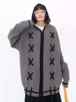 Женский трикотажный кардиган с капюшоном, на бретельках