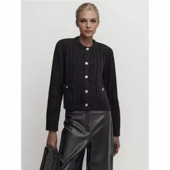 Женский трикотажный кардиган с круглым вырезом и карманами