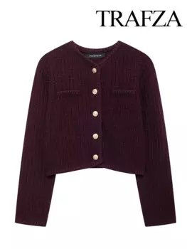 Женский трикотажный кардиган с круглым вырезом, на пуговицах