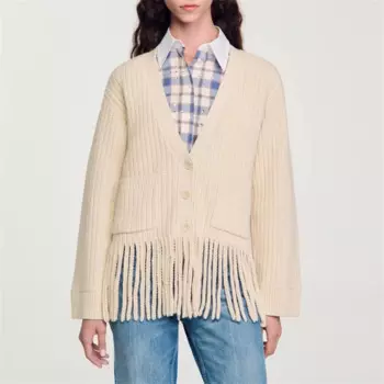 Женский трикотажный кардиган с V-образным вырезом, длинным рукавом