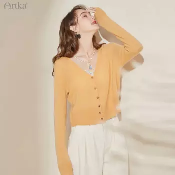 Женский трикотажный кардиган с V-образным вырезом и длинным рукавом