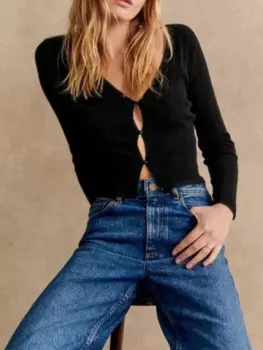 Женский трикотажный кардиган с V-образным вырезом и длинным рукавом