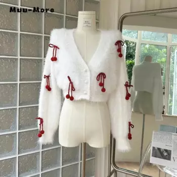 Женский трикотажный кардиган с V-образным вырезом, длинным рукавом