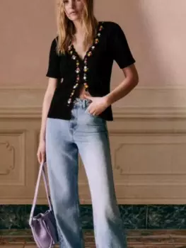 Женский трикотажный кардиган с V-образным вырезом и коротким рукавом