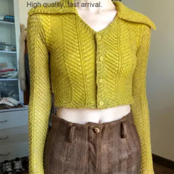 Женский трикотажный кардиган с V-образным вырезом и длинным рукавом