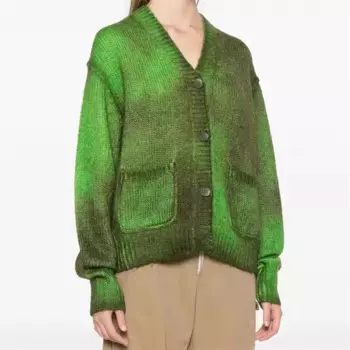 Женский трикотажный кардиган с V-образным вырезом и длинным рукавом