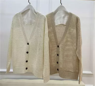 Женский трикотажный кардиган с V-образным вырезом и длинным рукавом