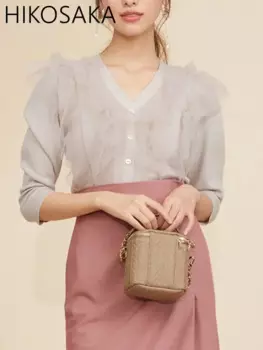 Женский трикотажный кардиган с V-образным вырезом и рукавом 2024