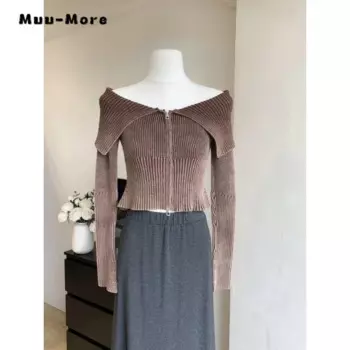 Женский трикотажный кардиган с V-образным вырезом, длинным рукавом