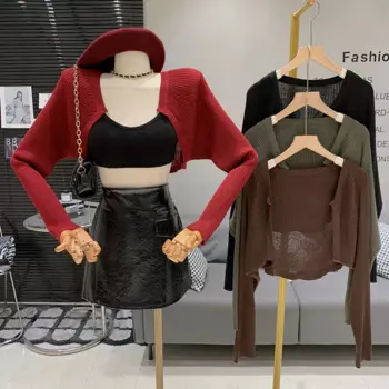 Женский трикотажный кардиган с V-образным вырезом и длинным рукавом