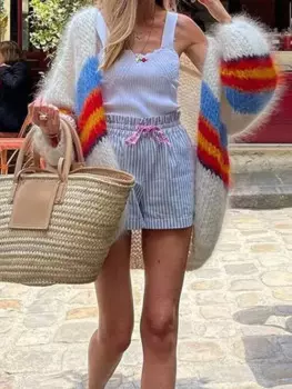 Женский трикотажный кардиган с V-образным вырезом и длинным рукавом