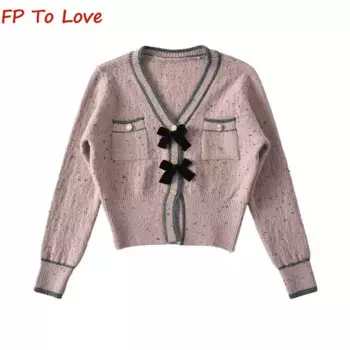 Женский трикотажный кардиган с V-образным вырезом и карманами